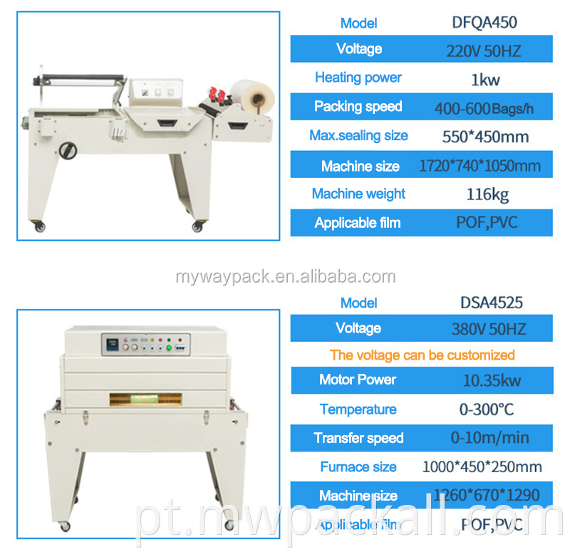 Máquina de embalagem termorretrátil semi automática l bar com túnel de encolhimento use filme pof, pvc e pe